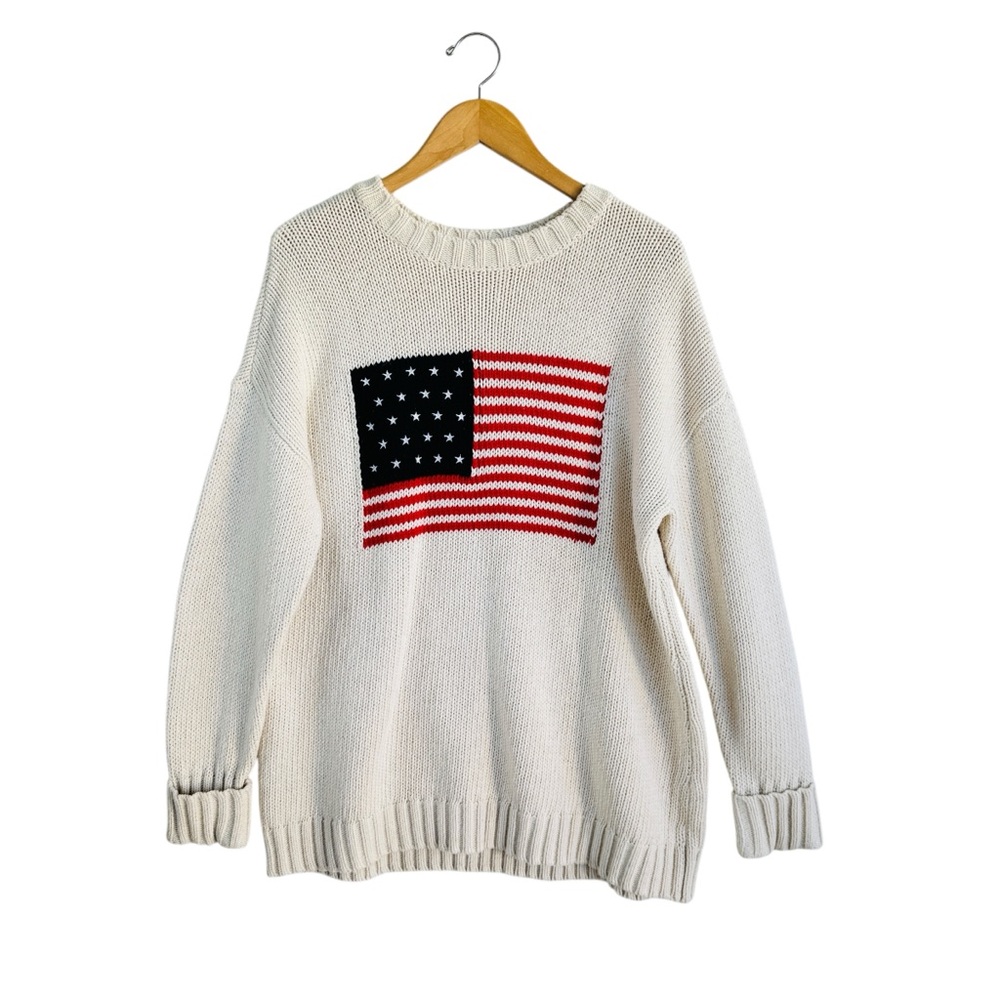 Show Me Your MuMu White Sweater with American Flag